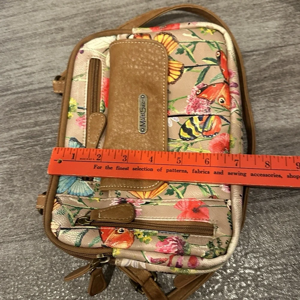 Multi Sac Shoulder/Cross Body Bag Springtime Floral Pockets Pebbled Adjustable